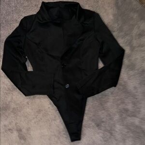 Black Long Sleeve Blazer Bodysuit